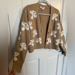No Boundaries Cardigan with White Mushroom Pattern
